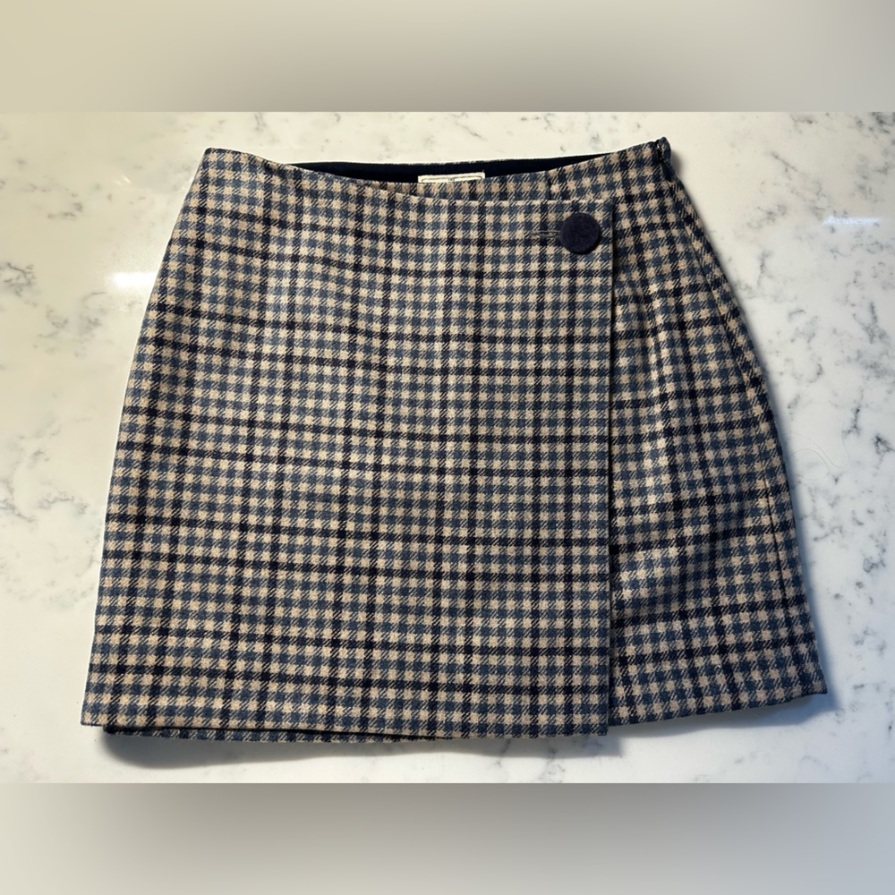 Sézane x MDLO Herrera Plaid Mini Skirt with Button Detail